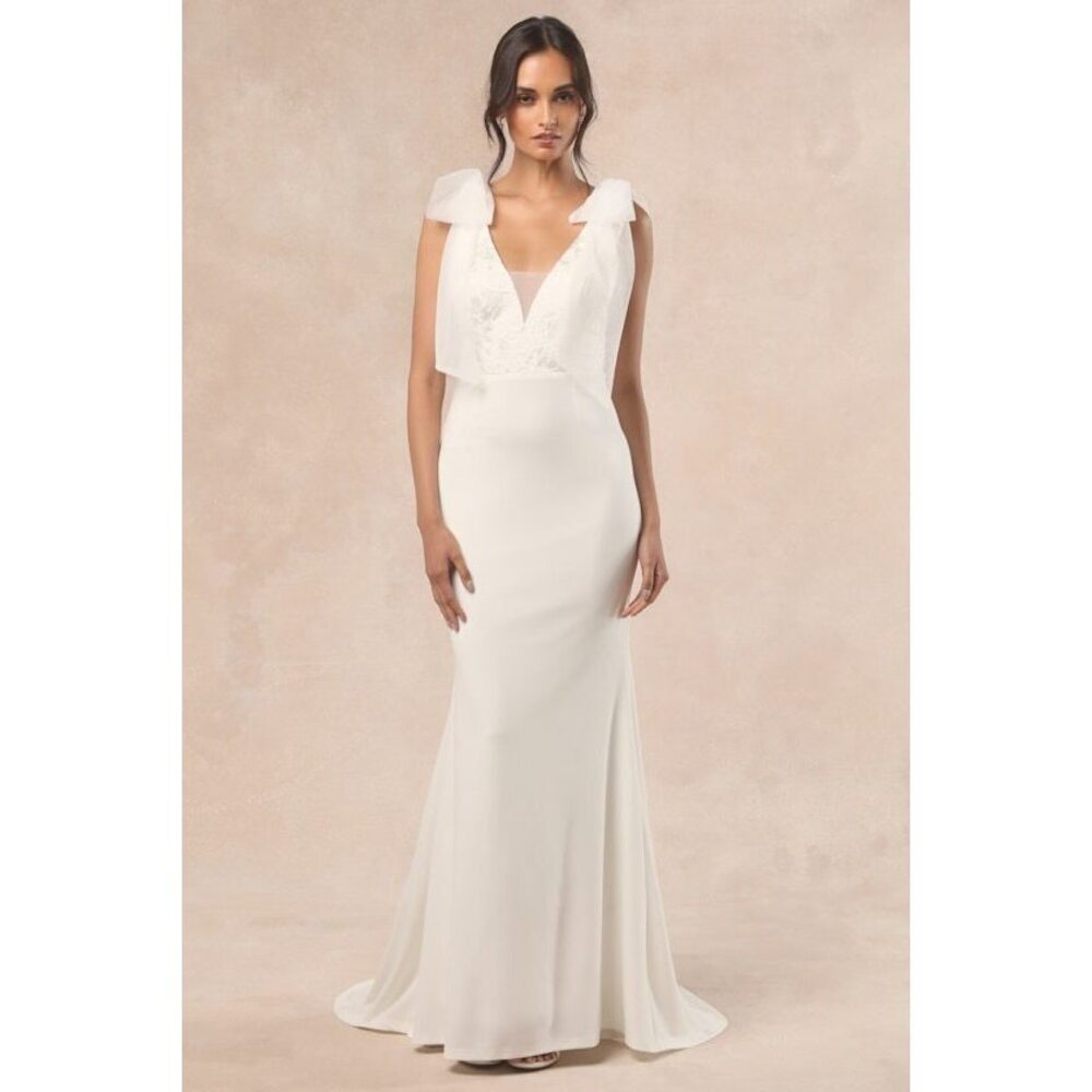 Lulus Desiree White Tie-strap Jacquard Mermaid Maxi Dress - Size XL